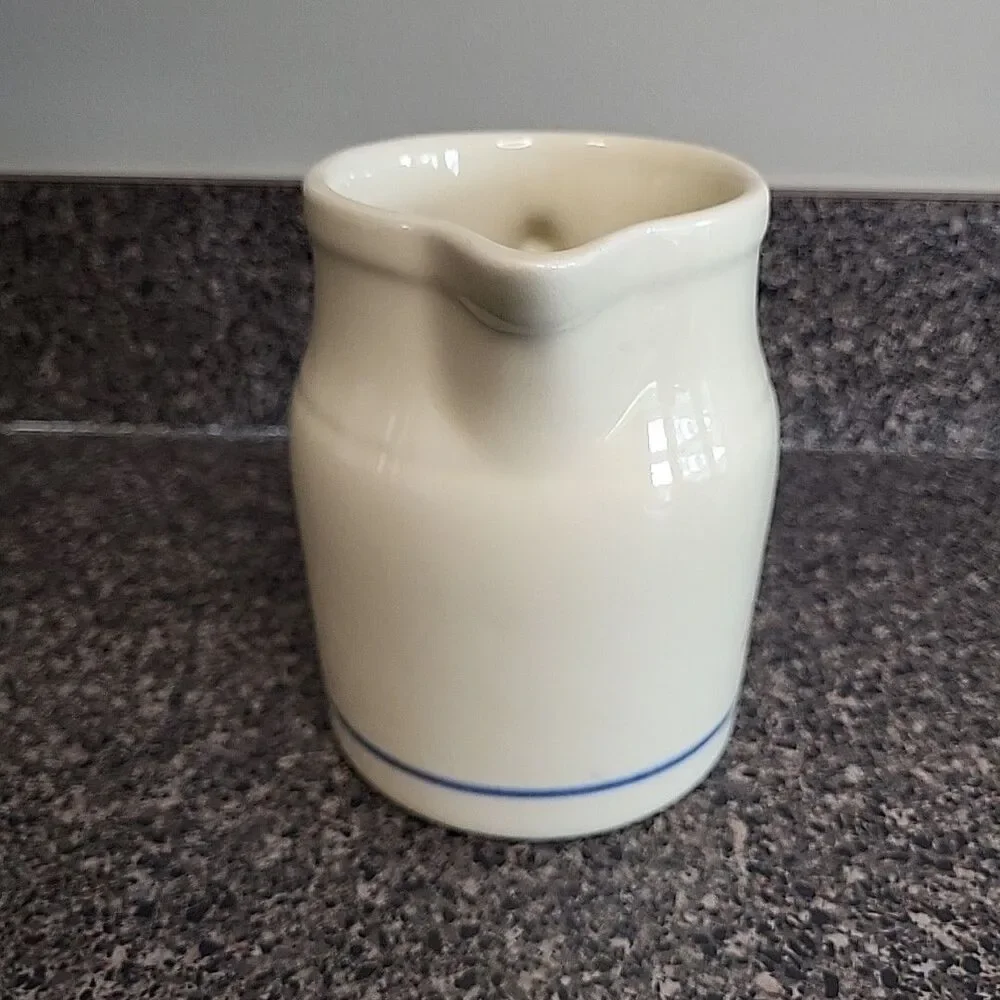 VINTAGE‎ Friendship Pottery Roseville OH Pitcher Blue Stripe & Geese Cottagecore